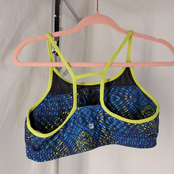 Fabletics Anyi Sports Bra size large, blue, neon yellow/green - Picture 2 of 5